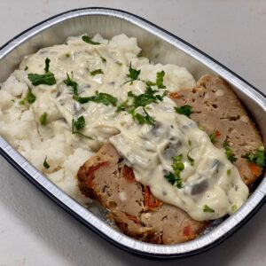 Retail Turkey Meatloaf w/ Mashed Potato & Mushroom 15oz Meal Item #90-303